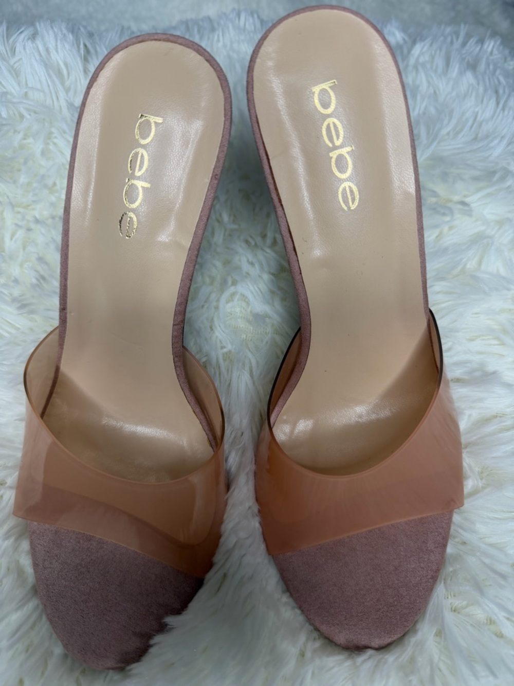 bebe Clear Strap Open-Toe Heels – Size 7.5 – Nude/Mauve Pre‑Loved - Picture 6 of 7